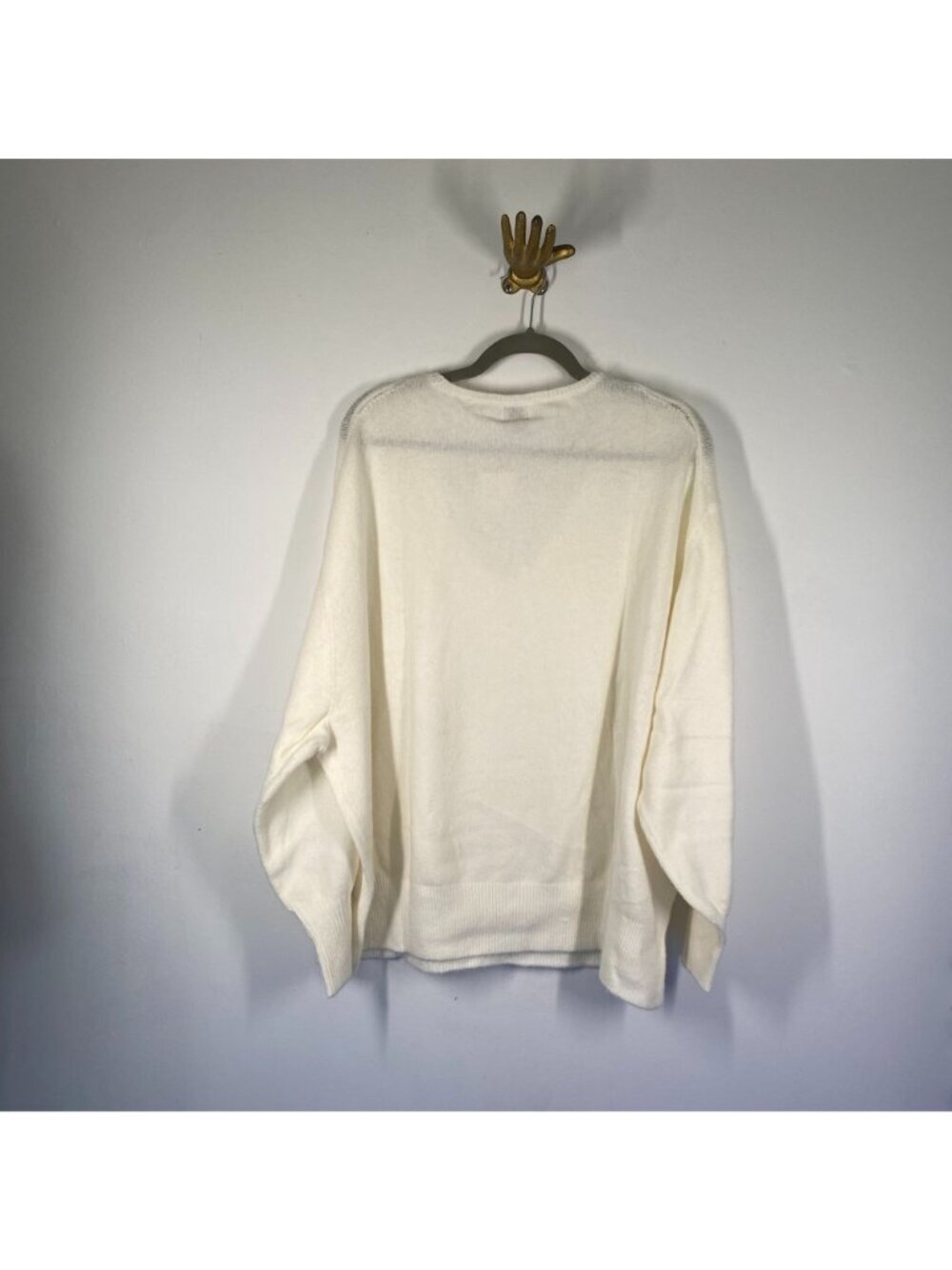 A New Day Womens V-Neck Sweater Ivory 1X Soft Lightweight Pullover Ribbed Trim - Picture 7 of 7